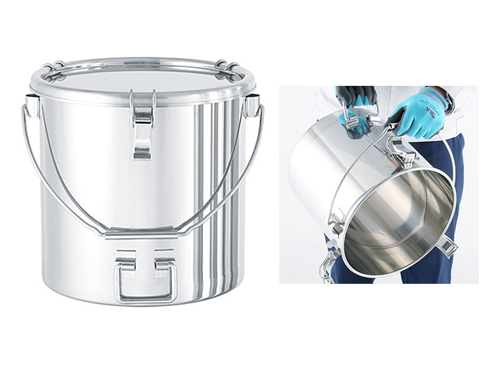 CTBDF 下部折りたたみ取っ手付ツル付クリップ密閉ステンレス容器 外観（4L～25L 省スペース・運搬・排出用）の外観写真