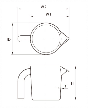 BK-SMA-DP 液だれ防止サニタリービーカー 寸法図(容量1〜5L、SUS316L、内外面バフ研磨)