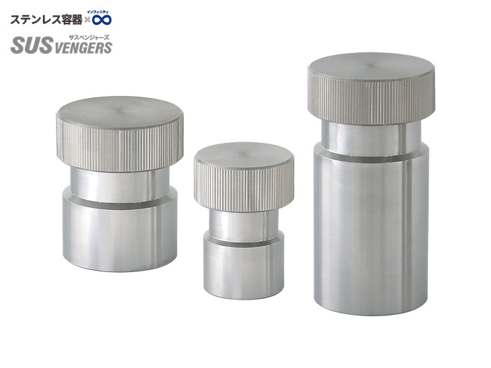 PSS小容量スクリュートップボトルの外観(SUS304・PTFEガスケット・ローレットキャップ)