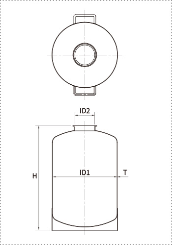 PVC加圧容器（シングルポート） 仕様図｜容量・ID・ヘルール口径・全高の寸法情報