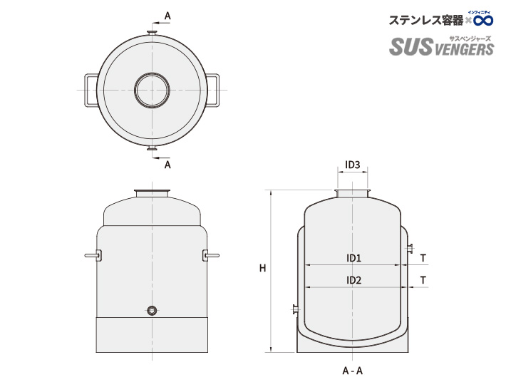 PVCJジャケット加圧容器(シングルポート)|サニタリー仕様・30〜80L・保温/冷却対応のステンレス圧力容器 外観