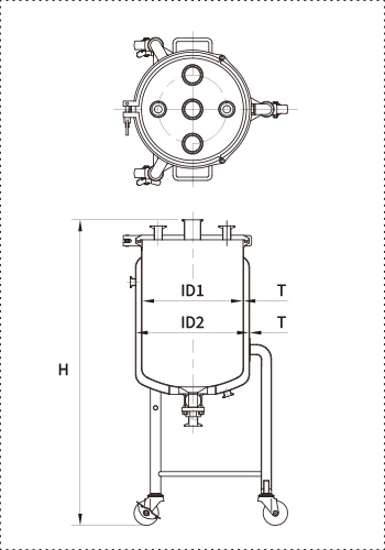 PVFLJ-BV 加圧容器の製品仕様図（ジャケット・タンク底ボールバルブ付き）