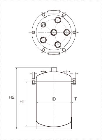 フランジオープン加圧容器の製品仕様図