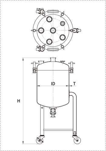 PVOL-BV 加圧容器 仕様図（脚付・フランジオープン・ボールバルブ）