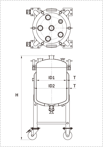 PVOLJ-BV 加圧容器 仕様図（ジャケット付・脚付・フランジオープン）