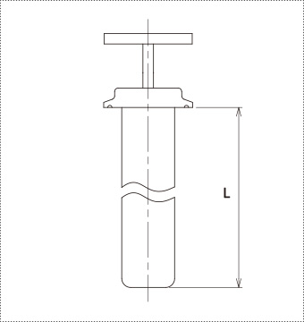 BF サニタリー攪拌バッフル 仕様図（ヘルール1.5S/2S/2.5S/3S、長さL500/L1000、EP対応可）