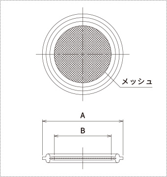 GS-FIL アミ付ヘルールガスケットの仕様図（PTFEガスケット・SUS316メッシュ・ヘルール接続）