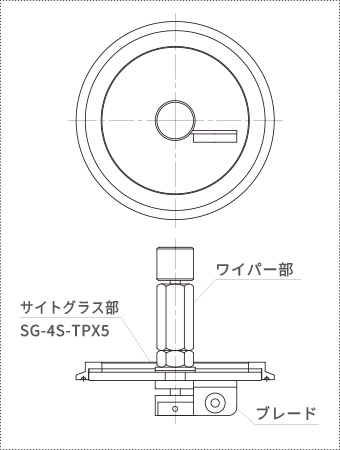 SG-W ワイパー付サイトグラスの製品仕様図（主要寸法と構造）