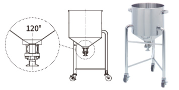 HTTB 脚付ホッパー容器 120°・タンク底バルブ（20L～500L）