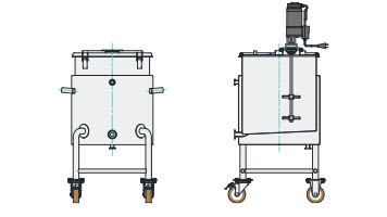 MU-KTLJ型 温調・攪拌ユニット容器 ジャケット脚付スロープ容器（マウント型、35L～200L）