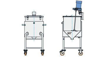 MU-HTJ-N型 温調・攪拌ユニット容器 ジャケット脚付ホッパー容器（クランプ型、35L～300L）