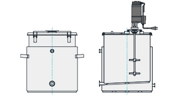 MU-KTPJ型 温調・攪拌ユニット容器 耐圧ジャケットスロープ容器（マウント型、35L～200L）