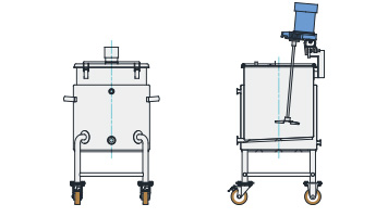 MU-KTLPJ-N型 温調・攪拌ユニット容器 耐圧ジャケット脚付スロープ容器（クランプ型、35L～200L）