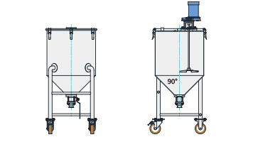 MU-HTBV型 攪拌ユニット容器 脚付ホッパー容器・タンク底ボールバルブ（マウント型、35L～500L）