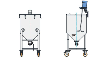MU-HTBV-N型 攪拌ユニット容器 脚付ホッパー容器・タンク底ボールバルブ（クランプ型、35L～500L）