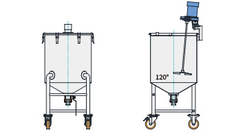 MU-HTTBV-N型 攪拌ユニット容器 脚付ホッパー容器 120°・タンク底ボールバルブ（クランプ型、35L～500L）